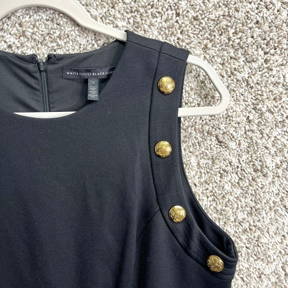 White House Black Market Dress‎ Women’s 14 Gold Button Sleeveless Fit & Flare - Picture 2 of 8